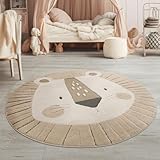 TT Home Kinderteppich Rund, Spielteppich Erdtöne, 3D Design Löwen, Robust &...