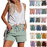 Damen Shorts Sommer Sporthose Gerades Bein Leinen Sweatshorts mit Taschen Kurze...