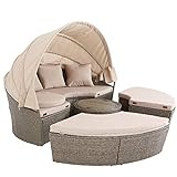 Casaria® Sonneninsel Lounge Set ø185cm Polyrattan Faltbares Sonnendach...