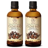 Nelkenöl Set 2x100ml - Naturreines Ätherisches Gewürznelke Öl - Eugenia Caryophyllus - Ätherisches Nelkenknospenöl - für Beauty - Aroma Diffuser - Duftlampe - Clove Bud Oil