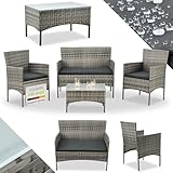 Juskys Polyrattan Sitzgruppe Fort Myers 4 Personen mit 2er Sofa, 2 Stühle,...