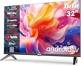 TuTu Smart TV 32 Zoll (80cm) LED HD Fernseher Android TV mit WLAN, Triple Tuner...