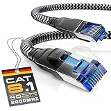 CSL - 10m Netzwerkkabel CAT 8 - LAN Kabel Patchkabel - Baumwollmantel - CAT8.1...
