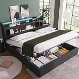 FEZTOY Doppelbett 160x200cm,Polsterbett Stauraum-Kopfteil Bett mit Aufladen USB,...