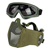 Yzpacc Airsoft Maske mit Schutzbrille, Faltbare Half Face Airsoft Mesh Maske mit...