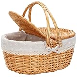 BIRDSINYARD Weide Picknickkorb mit Deckel, Weidenkorb mit Henkel und & Liner,...