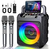 Dislocati Karaoke Maschine Komplettset mit 2 Wireless Mikrofonen, Tragbarer 20W...