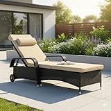 Mucola Sonnenliege mit Rollen Polyrattan – wetterfeste Rattanliege mit...