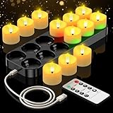 daphomeu Wiederaufladbar LED Teelichter 12 Stück, Flammenloses Teelicht mit...