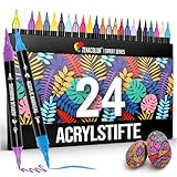 Zenacolor 24 Acrylstifte für Steine wasserfest mit Doppelspitze (feine Spitze...
