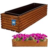 KOTARBAU® Blumenkasten aus Holz 64x20cm mit Innentopf Balkonkasten Eichenfarbe...