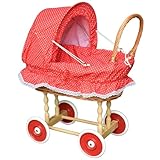 YULKA Puppenwagen aus Weide Holz Weidenwagen Kinderwagen Weidenpuppenwagen (Rot...