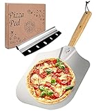 Viesap Pizzastein, XL Pizzaschieber Aluminium, Pizzastein Für Backofen, Pizzastein Gasgrill, Pizzastein Rechteckig, Pizzastein Grill, Pizzastahl Mit Extra Großer Pizzaschneider, Klappbarer Holzgriff