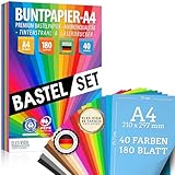 Buntes Papier A4 - MEGA Bastel-Set – 180 Blatt Buntpapier, 40 Farben & Premium...