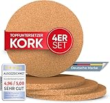 wortek Topfuntersetzer Kork Untersetzer Topf – 4er Set Korkuntersetzer rund,...