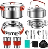Camping Kochgeschirr Kit, 304 Edelstahl Camping Kochset, Camping Topf und Pfanne...