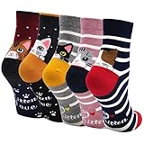 Damen Bunte Socken Lustige Socken mit Motiv Karikatur Tier Witzige Niedlich...