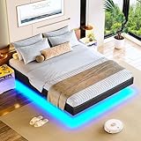 Brinlawb Bett 140x200 mit Lattenrost aus Holz, Bettgestell 140x200 cm mit LED...