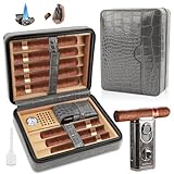 Kalolary Zigarren Humidor Leder mit Zigarrenschneider, Tragbarer Reise Humidor...