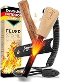 Feuerstahl Outdoor 10mm, Feuerstein mit Holzgriff für maximalen Funkenflug,...