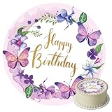 J&M DECO Tortenaufleger Happy Birthday – essbare Kuchendeko Ø 20 cm –...