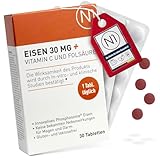 N1 Eisen 30 mg + Vitamin C & Folsäure - 30 Eisentabletten - 98% bioverfügbares...