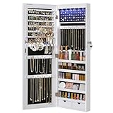 SONGMICS Schmuckschrank mit langem Spiegel, Schmuckaufbewahrung mit 6...
