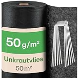 Praknu Unkrautvlies Gartenvlies 50m² mit 24 Erdankern - 50g/m² -...