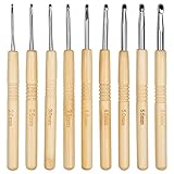 Häkelnadel Set 9 Stück Ergonomische Stricken Nadel, Holzgriff zum Häkeln,...