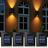 Solar LED Wandleuchte, 4 Stück 2 LEDs Solarlampen für Außen Solar Wandleuchte...