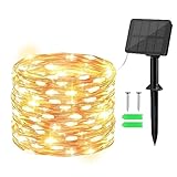 Solar Lichterkette Außen,Gcstnn 1Stück 10M 100 LED KupferDraht ,Speicher mit 8...