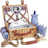 Wicker Picknickkorb Set für 2-4 Person mit Kühlfach und wasserdichte...