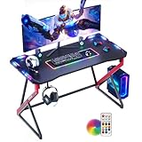 BEXEVUE Gaming Schreibtisch LED – 100x60 cm PC Gamer Tisch Ergonomischer, Z...