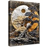 Qian Kun Yin Yang Baum Leinwand Bilder Mit Rahmen Schwarz Braun Silber Marmor...