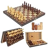 Schachspiel,3-in-1Magnetisches Schachspiel aus Holz 29 x 29 cm,Chess Set,...
