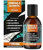 Omega-3 Algenöl 100 ml - hochdosiert mit 3665 mg Algenöl, davon 1203 mg DHA &...