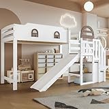Merax Etagenbett 90x200cm, Kinderbett Hochbett mit Stauraumtreppe & Rutsche &...