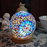 HyDlan Nachttischlampe Glas-Patchwork-Tischlampe, Boho-Stil (15.5 x 12.5cm), USB...