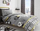 Bedlam Kinder-Bettwäsche-Set mit Fußballmotiv, Einzelbett, Grau und Gelb