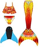 DNFUN Meerjungfrauenflosse Mädchen Cosplay Meerjungfrauenschwanz mit Bikini zum...