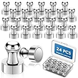 Kimsky 24 Stück Magnet für Magnettafel– Magnete Stark mit Aufbewahrungsbox Kegelmagnete Neodym Magnet Extra Stark, Mini Magnete mit Griff für Magnettafel/Whiteboard/Kühlschrank/Büro, Silber