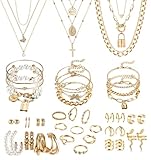 JeryWe 46 Stück Schmucksets für Damen mit 3 PCS Halskette 12 Stück Armbänder...