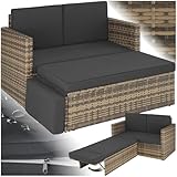 tectake Sofa Set - 2 Sitzer Sessel mit Hocker und Schlaffunktion, kleine Rattan...