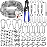 NCKIHRKK 74pcs Drahtseil Edelstahl Kit, 35M/3mm Edelstahlseil Stahlseil mit...
