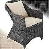 tectake® Rattan Stuhl, Garten Sessel, Outdoor Korbsessel mit Rücken- und...
