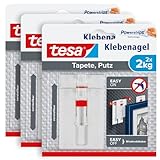 tesa Verstellbarer Klebenagel für Tapeten und Putz 2 kg im 3er Pack -...