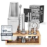 Cocktail Shaker Set Boston mit Ständer & Rezeptbuch: Premium Edelstahl Bar...