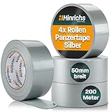 Hinrichs Panzertape silber - 4 Rollen 50m x 50mm Gewebeband - extra starkes...