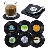 Kaxich 6 Stück Retro Vinyl Schallplatten Untersetzer mit Halter, rutschfeste...