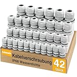 42Pcs Kabelverschraubung Set - Caianwin IP68 Kabeldurchführung Wasserdicht M12...